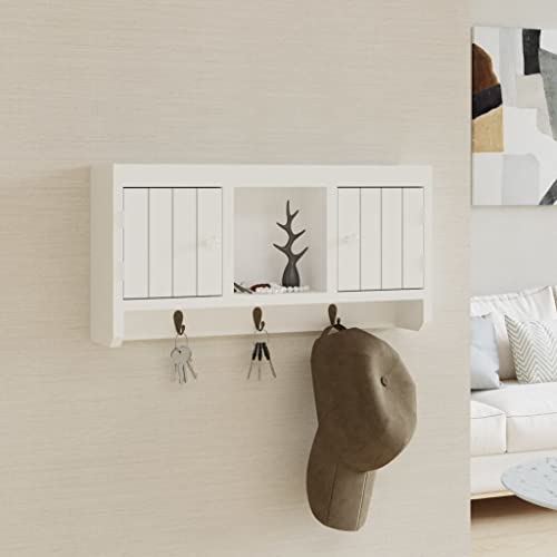Qnhdfrt Wandschrank mit Haken für Schlüssel und Accessoires Weiß 40x8,5x20 cm Holzwerkstoff Stahl Aufbewahrungsschrank Organizer für Haushalt Büro von Qnhdfrt