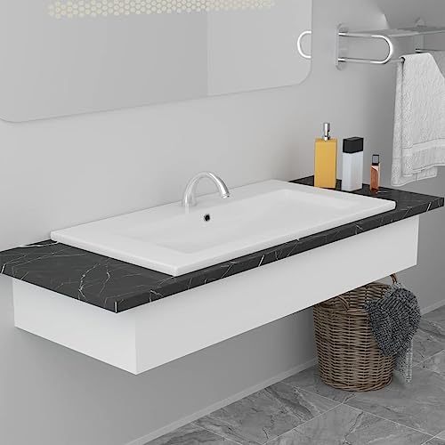 Qnhdfrt Waschbecken Badezimmer 91x39,5 cm Keramik Weiß Modernes Design mit Überlauf für Gäste WC Camping Küche Keller von Qnhdfrt