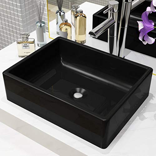 Qnhdfrt Waschbecken Keramik Rechteckig Schwarz 41 x 30 x 12 cm Aufsatzwaschbecken mit Modernem Design für Badezimmer Gäste WC und Camping von Qnhdfrt