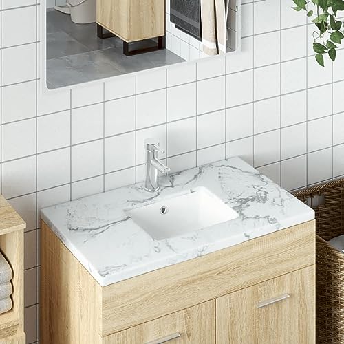 Qnhdfrt Waschbecken Rechteck 39x30x18,5 cm Weiß aus glatter Keramik mit Überlauf Unterbaubecken Modernes Design für Badezimmer Gäste-WC und kleine Räume von Qnhdfrt