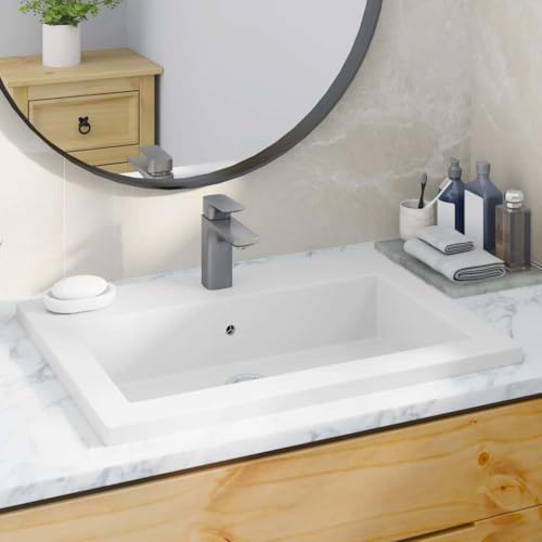 Qnhdfrt Waschbecken Weiß 600 x 450 x 120 mm Modernes Aufsatzwaschbecken aus glasiertem Granit mit Überlauf und 35 mm Hahnloch für Badezimmer Gäste WC und Garderobe Qnhdfrt Waschbecken Weiß 600 x 450 x 120 mm Modernes Aufsatzwaschbecken aus glasiertem Granit mit Überlauf und 35 mm Hahnloch für Badezimmer Gäste WC und Garderobe von Qnhdfrt