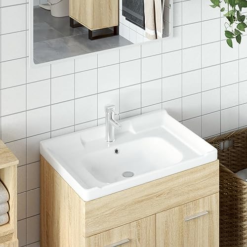 Qnhdfrt Waschbecken Weiß 71x48x23 cm Rechteckig Keramik Einbaubecken mit Überlauf Hochglanz Oberfläche für Badezimmer Gäste WC und Schminkraum von Qnhdfrt
