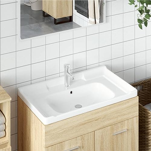 Qnhdfrt Waschbecken Weiß 91,5x48x23 cm Rechteckig Keramik Einbaubecken mit Überlauf Hochglanz Oberfläche Langlebig und Elegant für Badezimmer Gäste WC und Schminkraum von Qnhdfrt