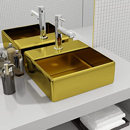 Qnhdfrt Waschbecken aus Keramik Golden 38 x 30 x 11,5 cm Modernes Aufsatzwaschbecken mit Hochglanz Finish für Badezimmer Gäste WC und Schminkraum von Qnhdfrt