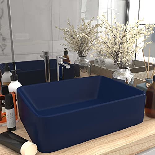 Qnhdfrt Waschbecken aus Keramik Matt Dunkelblau 41 x 30 x 12 cm Aufsatzwaschbecken mit Modernem Design für Badezimmer Gäste WC und Küche von Qnhdfrt