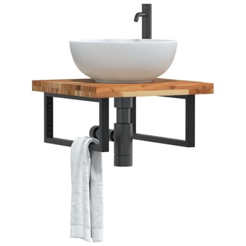 Qnhdfrt Waschbeckenregal 50x50 cm Wandmontage aus Stahl und Akazienholz Modernes Design Robust und Langlebig Badregal mit Handtuchhalter für Badezimmer Gäste-WC und Flur von Qnhdfrt