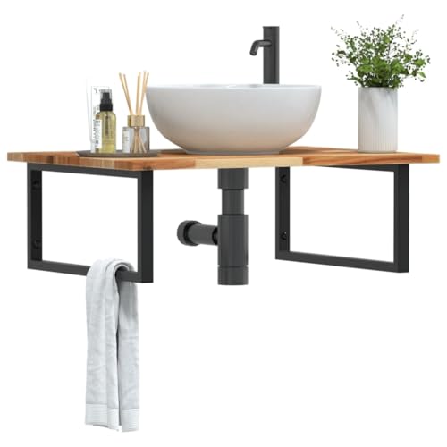 Qnhdfrt Waschbeckenregal Wandmontage 100 x 60 x 2 cm Akazienholz & Stahl 100 kg belastbar Modernes Sideboard für Badezimmer Gäste-WC und Flur Badschrank mit Handtuchhalter von Qnhdfrt