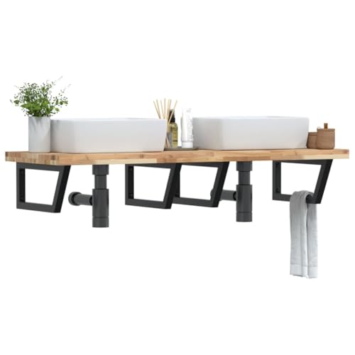 Qnhdfrt Waschbeckenregal Wandmontage 120 x 50 cm Akazienholz & Stahl trapezförmige Halterung 100 kg belastbar Modernes Sideboard für Badezimmer Gäste-WC & Flur Qnhdfrt Waschbeckenregal Wandmontage 120 x 50 cm Akazienholz & Stahl trapezförmige Halterung 100 kg belastbar Modernes Sideboard für Badezimmer Gäste-WC & Flur von Qnhdfrt