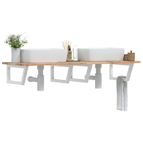 Qnhdfrt Waschbeckenregal Wandmontage 140x50cm Akazienholz massiv & weißer Stahlträger 100kg belastbar Modernes Trapez-Design platzsparendes Badregal für Badezimmer Gäste-WC & Flur Qnhdfrt Waschbeckenregal Wandmontage 140x50cm Akazienholz massiv & weißer Stahlträger 100kg belastbar Modernes Trapez-Design platzsparendes Badregal für Badezimmer Gäste-WC & Flur von Qnhdfrt