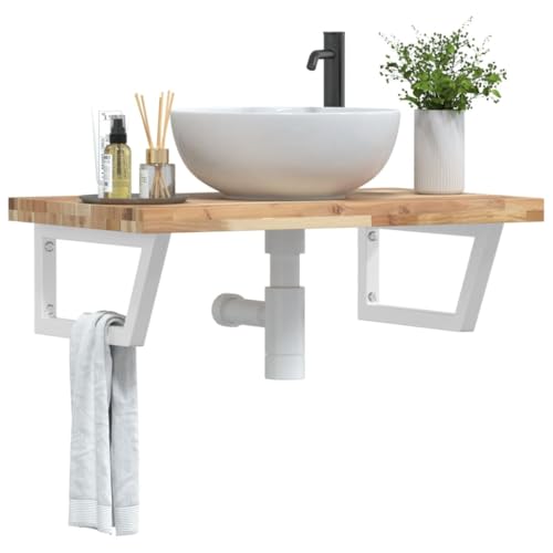 Qnhdfrt Waschbeckenregal Wandmontage 80x50cm Akazienholz Massiv & Stahl Weiß Modernes Design 100kg Belastbar platzsparendes Badregal mit Trapez-Halterung für Badezimmer Gäste-WC Qnhdfrt Waschbeckenregal Wandmontage 80x50cm Akazienholz Massiv & Stahl Weiß Modernes Design 100kg Belastbar platzsparendes Badregal mit Trapez-Halterung für Badezimmer Gäste-WC von Qnhdfrt