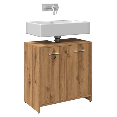 Qnhdfrt Waschbeckenunterschrank Artisan-Eiche 60x33x60 cm Schmaler Badschrank mit Griffen für Badezimmer Stauraum Robust von Qnhdfrt