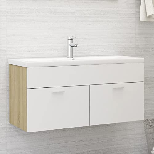 Qnhdfrt Waschbeckenunterschrank Badezimmerschrank Weiß Sonoma-Eiche 100x38,5x46 cm Schmal Klein mit 2 Türen Modernes Design für Bad WC zusätzlicher Stauraum Qnhdfrt Waschbeckenunterschrank Badezimmerschrank Weiß Sonoma-Eiche 100x38,5x46 cm Schmal Klein mit 2 Türen Modernes Design für Bad WC zusätzlicher Stauraum von Qnhdfrt