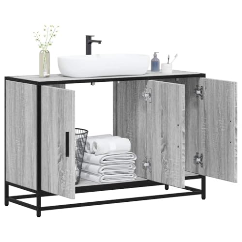 Qnhdfrt Waschbeckenunterschrank Grau Sonoma 90x33x60cm Retro Holzwerkstoff mit Metallrahmen Schmaler Badschrank Stauraum für Badezimmer Qnhdfrt Waschbeckenunterschrank Grau Sonoma 90x33x60cm Retro Holzwerkstoff mit Metallrahmen Schmaler Badschrank Stauraum für Badezimmer von Qnhdfrt