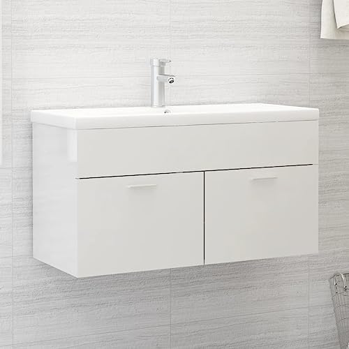 Qnhdfrt Waschbeckenunterschrank Hochglanz-Weiß 90x38,5x46cm Schmaler Badezimmerschrank mit 2 Türen – Modernes Design, Robust aus Holzwerkstoff für Extra Stauraum im Bad Qnhdfrt Waschbeckenunterschrank Hochglanz-Weiß 90x38,5x46cm Schmaler Badezimmerschrank mit 2 Türen – Modernes Design, Robust aus Holzwerkstoff für Extra Stauraum im Bad von Qnhdfrt