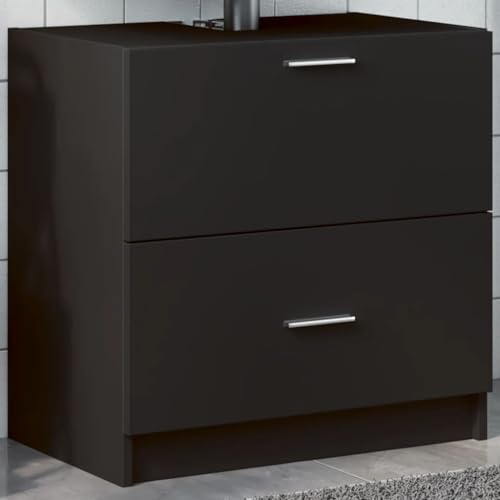 Qnhdfrt Waschbeckenunterschrank Schwarz 59x37x59 cm Holzwerkstoff mit Schublade und Fach für Badezimmer Stauraum Qnhdfrt Waschbeckenunterschrank Schwarz 59x37x59 cm Holzwerkstoff mit Schublade und Fach für Badezimmer Stauraum von Qnhdfrt