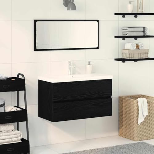 Qnhdfrt Waschbeckenunterschrank Schwarze Eiche 80 x 39 x 62 cm aus Holzwerkstoff mit 2 Scharniertüren Modernes platzsparendes Design für kleines Badezimmer Flur und Gäste WC Qnhdfrt Waschbeckenunterschrank Schwarze Eiche 80 x 39 x 62 cm aus Holzwerkstoff mit 2 Scharniertüren Modernes platzsparendes Design für kleines Badezimmer Flur und Gäste WC von Qnhdfrt