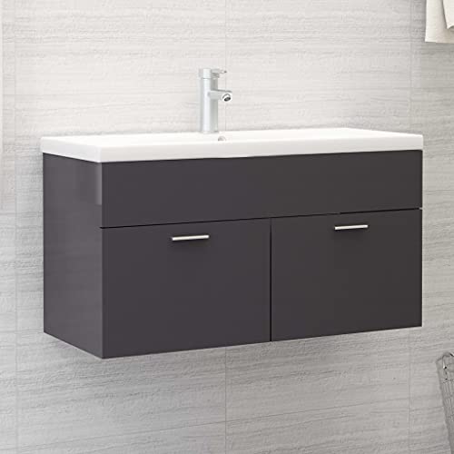 Qnhdfrt Waschbeckenunterschrank mit Einbaubecken Hochglanz-Grau 90x38,5x46 cm Keramik-Becken 91x39x18 cm Badschrank mit Überlauf und Wasserhahn Push-Open für Bad und Gäste-WC Qnhdfrt Waschbeckenunterschrank mit Einbaubecken Hochglanz-Grau 90x38,5x46 cm Keramik-Becken 91x39x18 cm Badschrank mit Überlauf und Wasserhahn Push-Open für Bad und Gäste-WC von Qnhdfrt