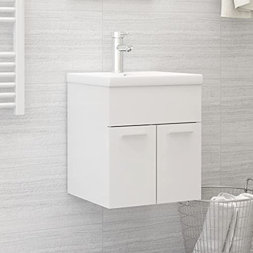 Qnhdfrt Waschbeckenunterschrank mit Einbaubecken Hochglanz-Weiß 41x38,5x46 cm Keramik Waschtisch Modernes Badmöbel mit Überlauf und Wasserhahn für kleines Badezimmer Gäste-WC von Qnhdfrt