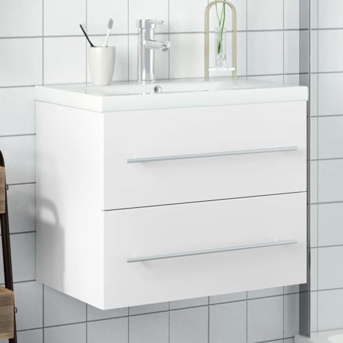 Qnhdfrt Waschbeckenunterschrank mit Einbaubecken Weiß 60x38,5x48cm für Badezimmer mit Schublade Wandmontage und Keramikbecken Robust und Platzsparend Qnhdfrt Waschbeckenunterschrank mit Einbaubecken Weiß 60x38,5x48cm für Badezimmer mit Schublade Wandmontage und Keramikbecken Robust und Platzsparend von Qnhdfrt