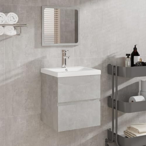 Qnhdfrt Waschbeckenunterschrank mit Einbaubecken und Spiegel Betongrau Schmal Klein für Badezimmer Badmöbel Robust mit Schublade Stauraum Wandmontage Qnhdfrt Waschbeckenunterschrank mit Einbaubecken und Spiegel Betongrau Schmal Klein für Badezimmer Badmöbel Robust mit Schublade Stauraum Wandmontage von Qnhdfrt