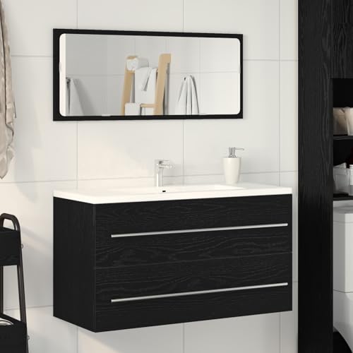 Qnhdfrt Waschbeckenunterschrank mit Spiegel Schwarz Eiche Modern Schmal 90x45x1,5 cm Badezimmerschrank mit Geräumiger Schublade für Kleine Räume Robuste Konstruktion Qnhdfrt Waschbeckenunterschrank mit Spiegel Schwarz Eiche Modern Schmal 90x45x1,5 cm Badezimmerschrank mit Geräumiger Schublade für Kleine Räume Robuste Konstruktion von Qnhdfrt