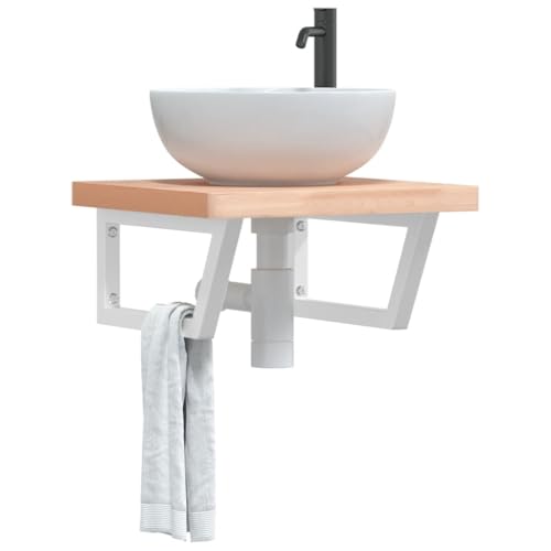 Qnhdfrt Waschtisch Regal Massivholz 50x50 cm Wandmontage mit Stahl Halterung Weiß Modernes Design Robust und Platzsparend für Badezimmer Gäste WC von Qnhdfrt