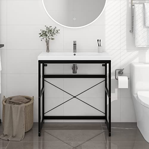Qnhdfrt Waschtischgestell Schwarz aus Eisen für Badezimmer 79x38x83 cm Schmal Robust Wetterfest Langlebig mit Offenem Design als Badregal von Qnhdfrt