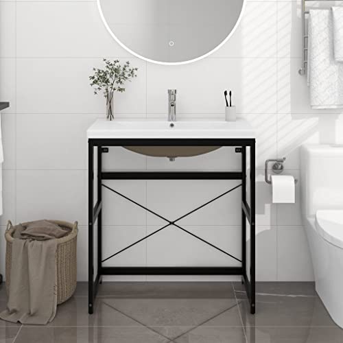 Qnhdfrt Waschtischgestell mit Waschbecken Schwarz Eisen Badezimmerschrank Modern Design Keramik Becken Weiß Größe 79x38x83cm für Badezimmer und Waschraum von Qnhdfrt