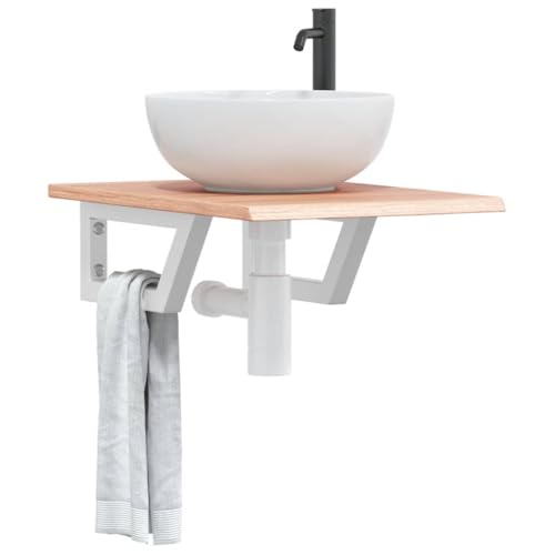 Qnhdfrt Waschtischplatte mit Halterung Stahl Massivholz Eiche 60x40x2 cm Weiß Schweberegal Badregal Platzsparend Modern für Badezimmer Qnhdfrt Waschtischplatte mit Halterung Stahl Massivholz Eiche 60x40x2 cm Weiß Schweberegal Badregal Platzsparend Modern für Badezimmer von Qnhdfrt
