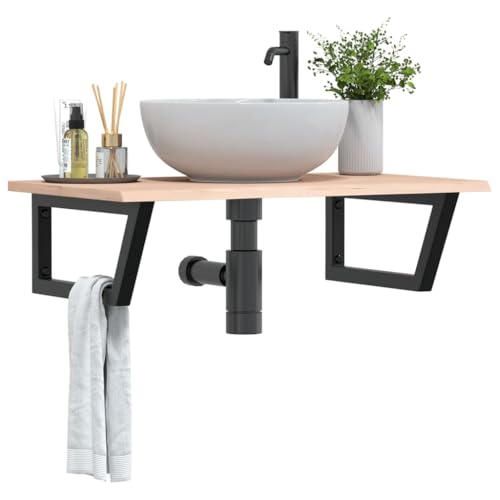 Qnhdfrt Waschtischplatte mit Stahlhalterung Eiche Massivholz 80x50x2 cm Schwarz Wandregal Platzsparend Robust für Badezimmer Qnhdfrt Waschtischplatte mit Stahlhalterung Eiche Massivholz 80x50x2 cm Schwarz Wandregal Platzsparend Robust für Badezimmer von Qnhdfrt
