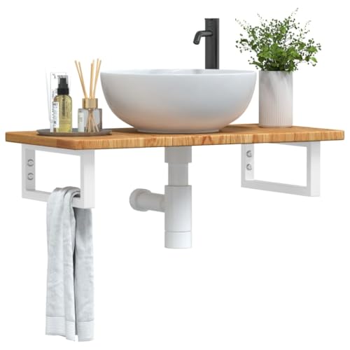 Qnhdfrt Waschtischplatte mit Stahlhalterung Massivholz Eiche Hellbraun 80x40x2,5 cm Platzsparendes Wandregal für Badezimmer Robuste Hängelösung Qnhdfrt Waschtischplatte mit Stahlhalterung Massivholz Eiche Hellbraun 80x40x2,5 cm Platzsparendes Wandregal für Badezimmer Robuste Hängelösung von Qnhdfrt