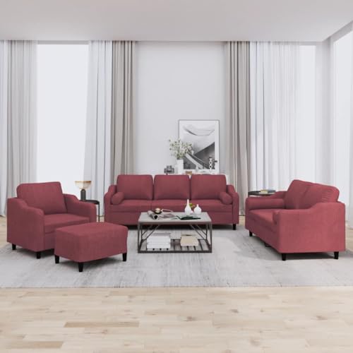 Qnhdfrt Weinrot Stoff Sofagarnitur Set mit Kissen - Inklusive Sessel, 2-Sitzer Sofa, 3-Sitzer Sofa und Fußhocker - Robust und Bequem für Wohnzimmer Sitzecke Qnhdfrt Weinrot Stoff Sofagarnitur Set mit Kissen - Inklusive Sessel, 2-Sitzer Sofa, 3-Sitzer Sofa und Fußhocker - Robust und Bequem für Wohnzimmer Sitzecke von Qnhdfrt
