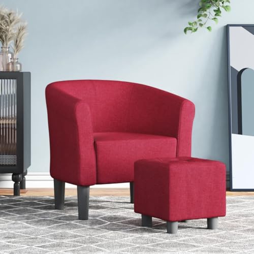 Qnhdfrt Weinroter Stoff Clubsessel mit Fußhocker - Moderner Loungesessel, Bequem und Robust für Wohnzimmer, Schlafzimmer, Gästezimmer oder Büro von Qnhdfrt