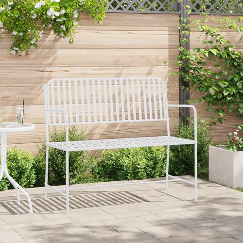 Qnhdfrt Weiß Metall Gartenbank Outdoor 2-Sitzer 103,5 x 51,5 x 90 cm Pulverbeschichtet Langlebig Modernes Design für Garten Terrasse Balkon von Qnhdfrt