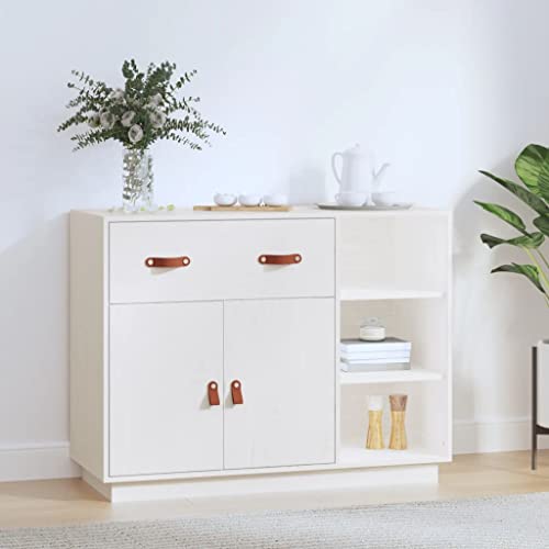 Qnhdfrt Weiß Sideboard Massivholz Kiefer 98.5x40x75 cm Breit Schrank für Wohnzimmer Küche Flur mit Rustikalem Design Stabil und Viel Stauraum von Qnhdfrt