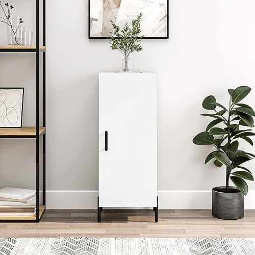 Qnhdfrt Weiß Sideboard Modern Holzwerkstoff Metallbeine 34,5x34x90 cm mit 3 Fächern für Wohnzimmer Küche Flur von Qnhdfrt