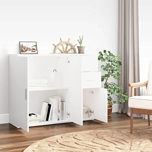 Qnhdfrt Weiß Sideboard Schrank aus Holzwerkstoff 91x29,5x75 cm mit Zeitlosem Design Großem Stauraum für Wohnzimmer Küche Flur Qnhdfrt Weiß Sideboard Schrank aus Holzwerkstoff 91x29,5x75 cm mit Zeitlosem Design Großem Stauraum für Wohnzimmer Küche Flur von Qnhdfrt