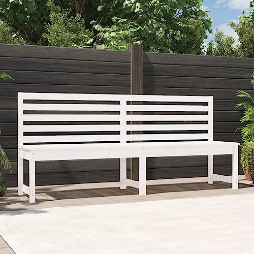 Qnhdfrt Weiße Gartenbank aus Massivholz Kiefer 201,5 cm Sitzbank Outdoor mit Rückenlehne für Garten Terrasse Balkon von Qnhdfrt