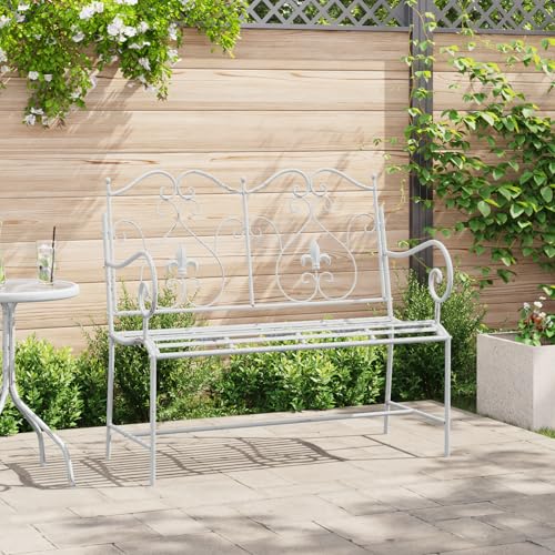 Qnhdfrt Weiße Metall Gartenbank Gotisches Design 104 x 54 x 93 cm Langlebige Outdoor Sitzbank für Garten Terrasse Balkon von Qnhdfrt