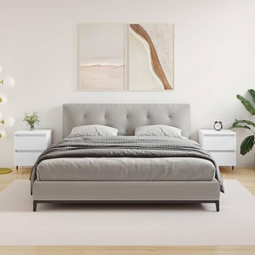 Qnhdfrt Weiße Nachttische 2 Stück Beistelltisch für Schlafzimmer mit 2 Schubladen Elegantes Design Stabile Holzwerkstoff 40x35x50 cm von Qnhdfrt