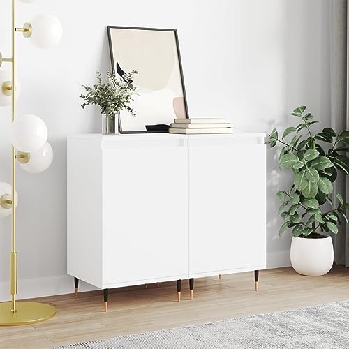 Qnhdfrt Weiße Sideboards 40x35x70 cm 2 Stück aus Holzwerkstoff mit Metallbeinen für Wohnzimmer Küche Flur | Zeitloses Design Viel Stauraum Praktische Tür von Qnhdfrt