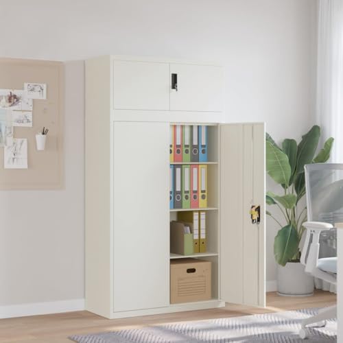 Qnhdfrt Weißer Aktenschrank Metall 90x40x180 cm Abschließbar mit 3 Einlegeböden Robust Pulverbeschichtet für Büro Organisation und Aufbewahrung von Qnhdfrt