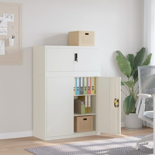 Qnhdfrt Weißer Aktenschrank aus Stahl 90x40x130 cm Mit 2 Einlegeböden Abschließbar Robust für Büro Aufbewahrung von Qnhdfrt