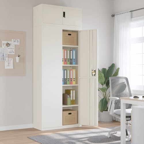 Qnhdfrt Weißer Aktenschrank aus pulverbeschichtetem Stahl 90x40x240 cm mit 4 Einlegeböden abschließbar für Büro Werkstatt und Garten – Robust Sicher mit Wandhalterung von Qnhdfrt