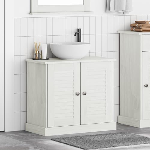 Qnhdfrt Weisser Badezimmerschrank mit 2 Türen 67.5 x 34 x 59 cm Schmal Kleiner Waschtischunterschrank aus Holzwerkstoff Antik Weiss für Badezimmer Möbel mit Geräumigem Stauraum von Qnhdfrt