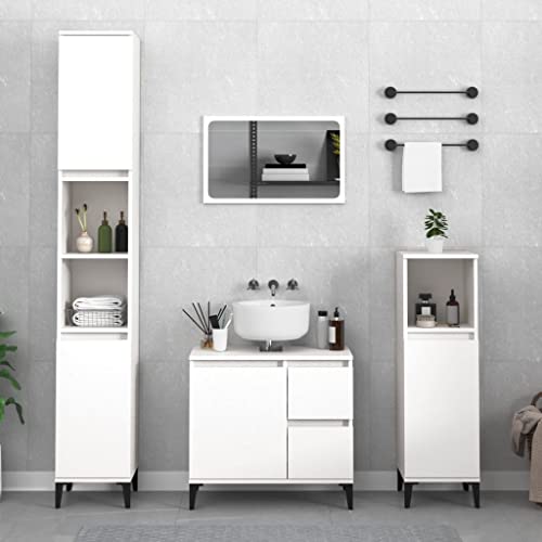 Qnhdfrt Weißer Badschrank Schmal 30x30x100 cm aus Holzwerkstoff mit Metallfüßen Flexible Tür und Stauraum für Badezimmer WC als Medizinschrank Qnhdfrt Weißer Badschrank Schmal 30x30x100 cm aus Holzwerkstoff mit Metallfüßen Flexible Tür und Stauraum für Badezimmer WC als Medizinschrank von Qnhdfrt