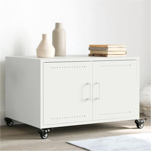 Qnhdfrt Weißer Beistelltisch Couchtisch aus Kaltgewalztem Stahl 68x50x43,5 cm mit 2 Türen und Rollen Praktischer Stauraum Modernes Design für Wohnzimmer Qnhdfrt Weißer Beistelltisch Couchtisch aus Kaltgewalztem Stahl 68x50x43,5 cm mit 2 Türen und Rollen Praktischer Stauraum Modernes Design für Wohnzimmer von Qnhdfrt