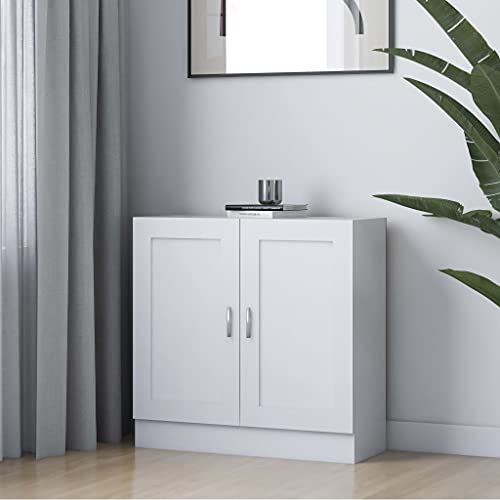 Qnhdfrt Weißer Bücherschrank aus Holzwerkstoff mit 2 Fächern und 2 Türen 82,5x30,5x80 cm Elegantes Design Robust für Wohnzimmer Aufbewahrung von Qnhdfrt