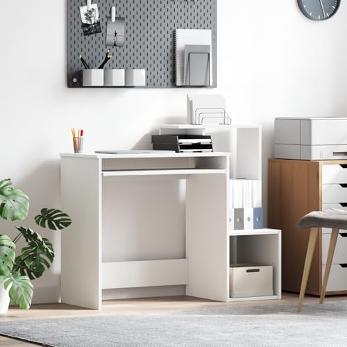 Qnhdfrt Weißer Computertisch Schreibtisch aus Holzspanplatte mit Stauraum Modernes Design Matt Oberfläche für Büro Homeoffice Kompakt und Stabil von Qnhdfrt