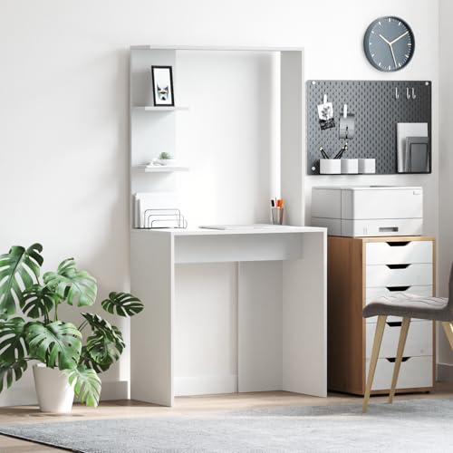 Qnhdfrt Weißer Computertisch aus Holzwerkstoff mit Regalen Rechteckig 75cm Höhe Moderner Schreibtisch für PC Büro Homeoffice und Schlafzimmer Platzsparendes Design Qnhdfrt Weißer Computertisch aus Holzwerkstoff mit Regalen Rechteckig 75cm Höhe Moderner Schreibtisch für PC Büro Homeoffice und Schlafzimmer Platzsparendes Design von Qnhdfrt